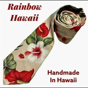 Rainbow Gifts Handmade USA Necktie, Classic Hawaiian Floral Designed Tie